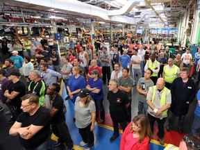 Windsor Assembly Plant workers listen as CEO of Fiat Chrysler Automobiles Sergio Marchione speaks during the Fiat Chrysler launch of the 2017 Pacific at the Windsor Assembly Plant in Windsor, Ontario.