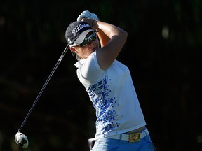 Alena Sharp of Canada plays a tee shot on the 11th hole during the second round of the LPGA LOTTE Championship Presented By Hershey at Ko Olina Golf Club on April 14, 2016 in Kapolei, Hawaii.