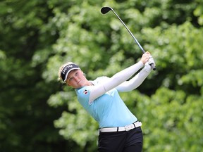 Brooke Henderson tees off on the seventh hole during the first round of the LPGA Volvik Championship on May 26, 2016 at Travis Pointe Country Club Ann Arbor, Michigan.
