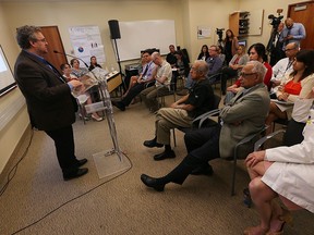 Dr. Ken Schneider, chief of Oncology, speaks during a press conference at the Windsor Regional Cancer Centre in Windsor on Wednesday, May 18, 2016. Cancer statistics and other data were revealed during the event.
