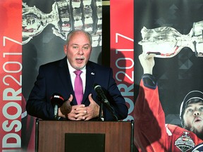 David Branch, Ontario Hockey League commissioner speaks at a media conference on Monday, May 2, 2016 at the WFCU Centre, announcing that Windsor, Ont. will host the 2017 MasterCard Memorial Cup.