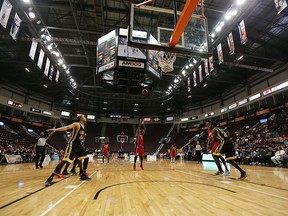 The Windsor Express' Tony Bennett shoots a free throw against the London Lightning during the NBL Central Division Finals at the WFCU Centre in Windsor on Tuesday, May 17, 2016.