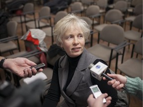 Philippa Von Ziegenweidt, from the Citizens for an Accountable Mega-Hospital Planning Process, speaks to the media after a press conference at Windsor Regional Hospital's Met Campus, Thursday, Jan. 7, 2016, to discuss the process used to select the new hospital location.