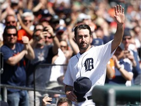Detroit Tigers pitcher Justin Verlander acknowledges the crowd after being relieved against the Minnesota Twins in the eighth inning of a baseball game in Detroit on May 18, 2016.