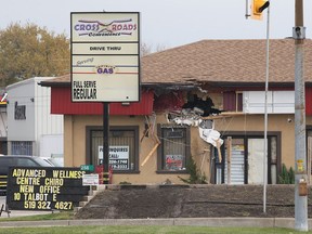 The damage to a building at 256 Talbot St. W. is shown Tuesday, Oct. 23, 2012, in Leamington, Ont.