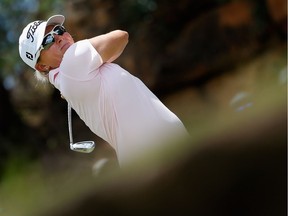 Alena Sharp of Hamilton plays a tee shot on the fourth hole during the third round of the LPGA LOTTE Championship at Ko Olina Golf Club on April 15, 2016 in Kapolei, Hawaii.