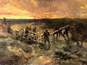 Canadian Gunners in the Mud, Passchendaele - an oil painting by Alfred Bastien, done in 1917.