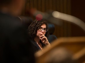 Jessica Sartori was elected chair of the Greater Essex County District School Board Tuesday night. Here she listens to a speaker during a board meeting at the Board of Education, Tuesday, May 17, 2017.