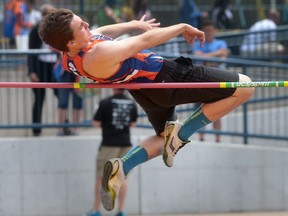 Drew LeFaive of Sandwich wins the junior boys high jump at the WECSSAA Track and Field championships at the University of Windsor Alumni Field on Thursday, May 12, 2016.