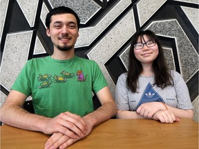 Westview Freedom Academy students Malcolm Denommee, left, and Juwon Hwang are photographed in Windsor on May 24, 2016. The pair were rewarded for their work on two separate murals for the Rose City Islamic Centre.