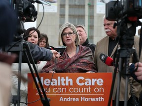 Ontario NDP leader Andrea Horwath speaks to media outside the Met Campus of Windsor Regional Hospital on May 15, 2016.
