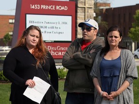 Andrea Dumeah, left, and Lisa LaChance, right, daughters of Katherine Paquette, 60, along with Lisa's husband Keith LaChance, have been given a No Trespass order stopping them from visiting Hotel-Dieu Grace Healthcare and Emara Building where Paquette is a patient, Monday May 16, 2016.
