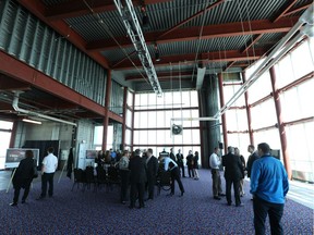 Dignitaries and media gather in  Augustus 27, Windsor's highest corporate event or wedding event centre located on the 27th floor of the Augustus Tower at Caesars Windsor. An additional announcement was made about  Up Front at Neros, restaurant expansion May 19, 2016.