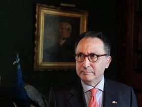 His Excellency Raoul Delcorde, Ambassador of Belgium to Canada, speaks at a Roundtable session at Willistead Manor in Windsor on  May 19, 2016.