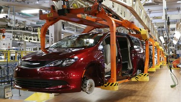 A 2017 Chrysler Pacifica moves through the production line at the Windsor Assembly Plant on May 6, 2016.