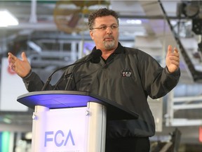 Unifor Local 444 president Dino Chiodo speaks during the Fiat Chrysler launch of the 2017 Pacifica at the Windsor Assembly Plant in Windsor.