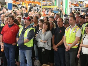 Windsor Assembly Plant workers listen as CEO of Fiat Chrysler Automobiles Sergio Marchione speaks during the Fiat Chrysler launch of the 2017 Pacifica at the Windsor Assembly Plant in Windsor.