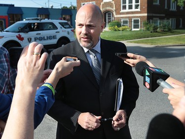 Windsor Police Staff Sgt. Matt D'Asti speaks to media on Wednesday, June 1, 2016 in Windsor, ON. Police set up a multi-block perimeter surrounding a residence on Pillette Rd. where a gunman was eventually arrested without incident. (DAN JANISSE/The Windsor Star)