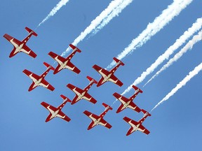 The Canadian Armed Forces Snowbirds conducted a flypast over city on Tuesday, June 21, 2016. The event was held to raise awareness about the impacts of pediatric cancers and to promote the upcoming Kids With Cancer Take Flight Event.