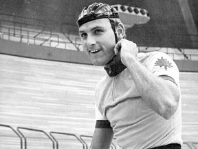 Canadian cyclist Jocelyn Lovell is shown in a 1976 file photo. The three-time Olympian has died at age 65.