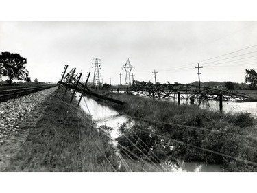 June 19, 1946: This photo shows powerlines that were knocked over as the tornado swept through the Windsor area on June 17, 1946.