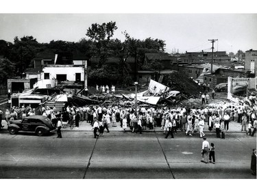 June 1946: Residents of a Windsor neighbourhood view the destruction following a tornado that swept through the area on June 17, 1946.