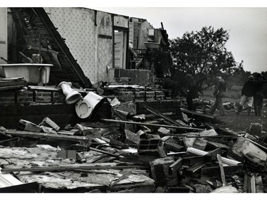 June 1946: This photo shows the remains of a house after being torn apart by a tornado that rolled through the Windsor area on June 17, 1946.