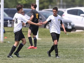 Riverside Rebels' Berk Bayraktar scored two goals in Riverside's 7-1 win over Timiskaming during OFSAA Boys' AA soccer action in Kingsville, Ontario. Luca Pacheco was awarded a penalty kick and scored.