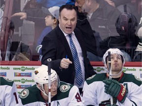 Minnesota Wild interim coach John Torchetti is seen during first period NHL action against the Vancouver Canucks in Vancouver, B.C. Monday, Feb. 15, 2016.