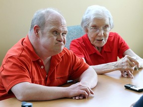 Monkees fan Donald Colvin (L) with his 92-year-old mother Frances Colvin (R) at Extendicare Tecumseh on May 31, 2016.