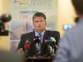 Windsor Regional Hospital CEO, David Musyj, speaks to the media at Windsor Regional Hospital - Met Campus regarding the postponement of surgeries at the Ouellette Campus, Thursday, June 23, 2016.