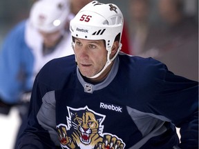 Former Florida Panthers defenceman Ed Jovanovski takes part in practice in this Oct. 2011 file photo.