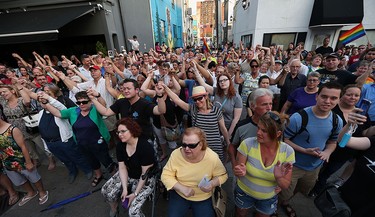 Hundreds show their support for Orlando during a rally in Maiden Lane in Windsor on Wednesday, June 15, 2016. The largely LGBT event was held following the mass shooting that took place at Pulse night club in Orlando.