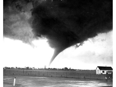 This photo taken at Windsor Airport shows the funnel making its way through the area on June 17, 1946.