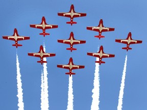 (file) The Canadian Forces Snowbirds conducted a flypast over city on Tuesday, June 21, 2016.