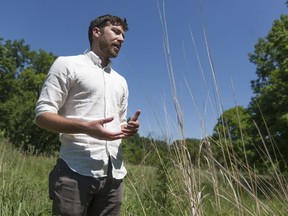 Dan Stuart, president of Tallgrass Ontario, stands in a field of native tall grass outside Ojibway Nature Centre, Saturday, June 25, 2016, where the Ontario Trillium Foundation announced a $75,000 seed grant for a Corridors for Pollinators initiative encouraging more native vegetation restoration along Ontario roadways.