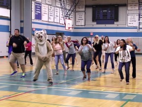A screen shot of the dance video made by faculty and staff of St. Thomas of Villanova Catholic High School to celebrate the summer of 2016.