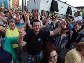 Hundreds of people show their support for Orlando during a rally on Maiden Lane in Windsor on June 15, 2016.