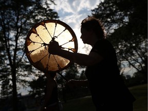 More than 100 people play along during a drum circle in Lanspeary Park in Windsor on Monday, June 20, 2016. The event was marking summer solstice and the full moon. The two will not coincide again until 2094.