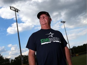 Keith Sanford, manager of the Windsor Stars senior baseball team, stands in Cullen Field at Mic Mac Park on June 22, 2016.