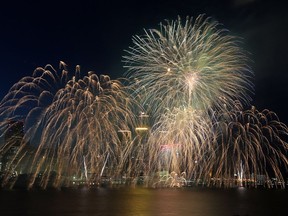 The annual Ford Fireworks light up the Detroit skyline as seen from the Windsor riverfront, June 27, 2016.