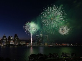The Ford Fireworks are seen over the Detroit skyline from the Windsor riverfront Monday, June 27, 2016. (TYLER BROWNBRIDGE/The Windsor Star