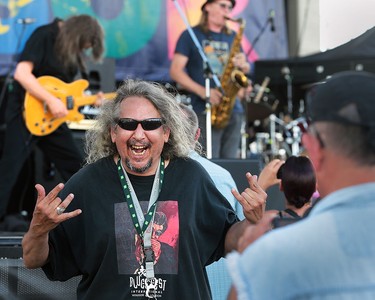 Luc Goupil has some fun at the Bluesfest Windsor event at the Riverfront Plaza in Windsor, Ont. on Thursday, July 14, 2016.