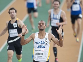 Brandon McBride crosses the finish line in the senior men's 800 metres during the Canadian Track and Field Championships in Edmonton, Alta., on July 10, 2016.