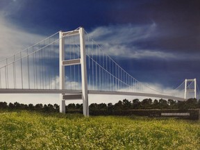 An artist's rendition of the soon-to-be built Gordie Howe International  Bridge is pictured Friday, July 15, 2015.