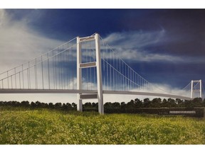 WINDSOR, ONT.: JULY 15, 2016 - An artist's rendition of the soon to be built Gordie Howe International  Bridge is pictured Friday, July 15, 2015.  (DAX MELMER/The Windsor Star)
