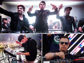 The featured acts of the UWSA's Coming Home Music Festival for 2016. Top: Cash Cash. Bottom left: Illenium. Bottom right: DJ Godfather.