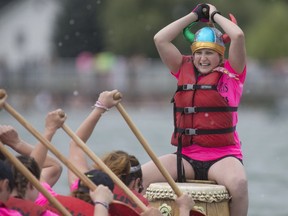 Dragon Boat participants take part in the Windsor Essex  Dragon Boat Festival for the Cure at Lakewood Park in Tecumseh, Saturday, July 9, 2016.