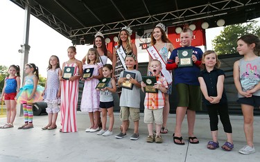 Participants in the Prince & Princess Youth Talent Showcase gather on the   UNIFOR LOCAL 444 Main Stage during the 2016 Essex Fun Fest in Essex, Ontario on July 7, 2016.