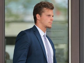 Former Windsor Spitfire player Ben Johnson leaves the Superior Court in Windsor, ON. on Monday, July 11, 2016 after taking the stand in his sexual assault trial.